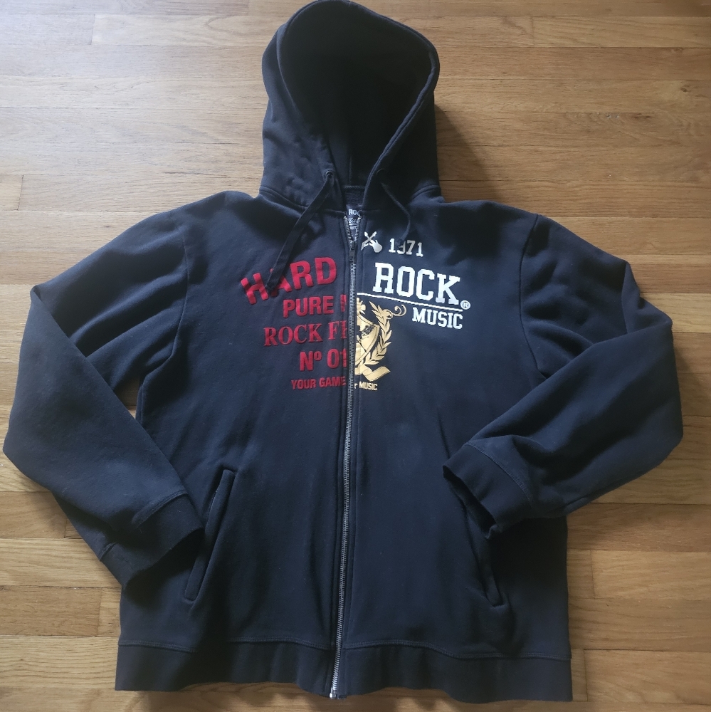 💥HP💥 Hardrock Guitar Co. Black Full Zip Hoodie Jacket Men's Size XXL